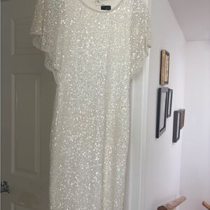 Adrianna Papell White Sequin Mini Dress
